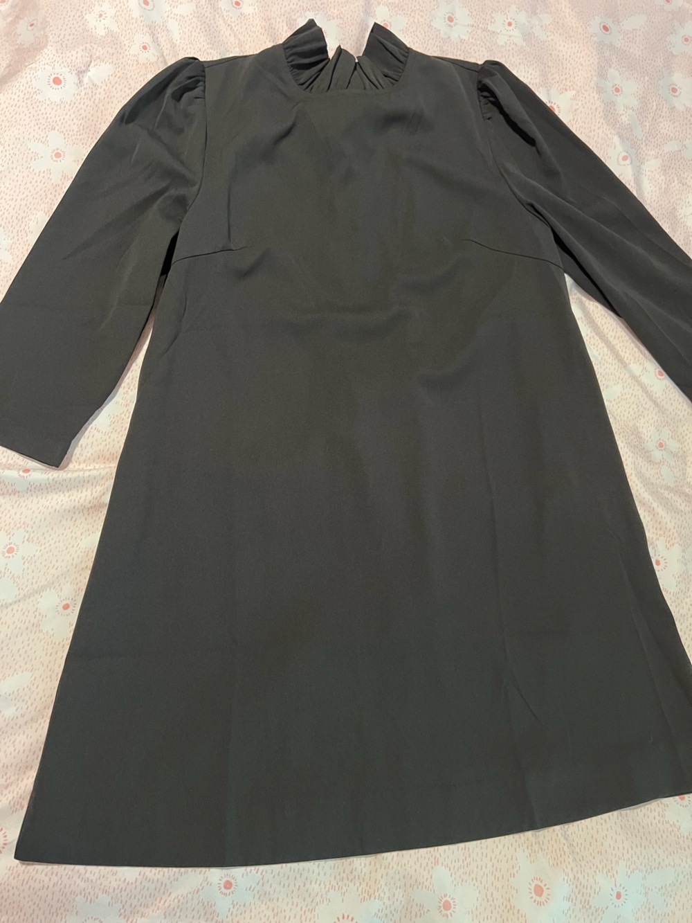 NWT Pinch Black Long-Sleeve Ruffled High-Neck Shift A-Line Dress Back Tie Bow M